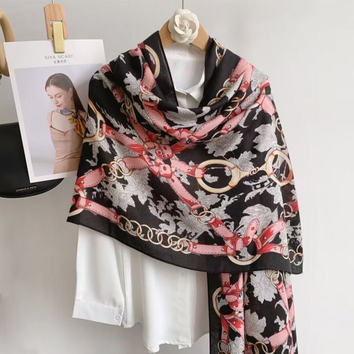 Scarve In Black And Pink Horse Bit Print