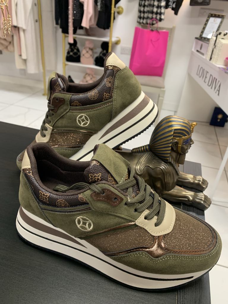 Trainers Designer Inspired LV In Olive