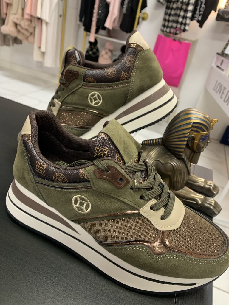 Trainers Designer Inspired LV In Olive
