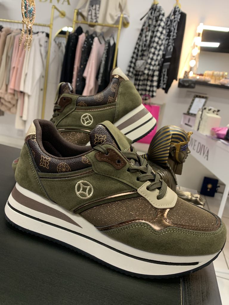 Trainers Designer Inspired LV In Olive