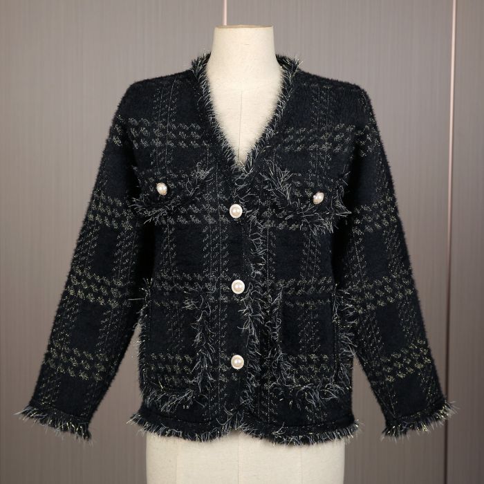 Chanel Imspired V neck Tweed Knitted Cardigan