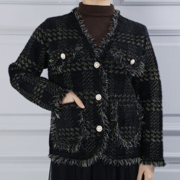 Chanel Imspired V neck Tweed Knitted Cardigan