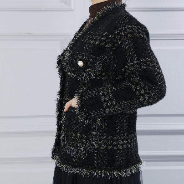 Chanel Imspired V neck Tweed Knitted Cardigan