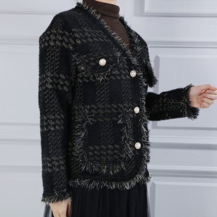 Chanel Imspired V neck Tweed Knitted Cardigan