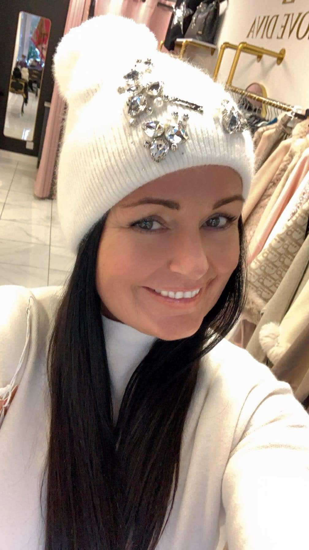 Hat in Winter White With Crystal Embelishment