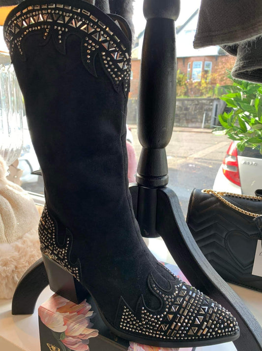 Bling Cowboy Boots In Black