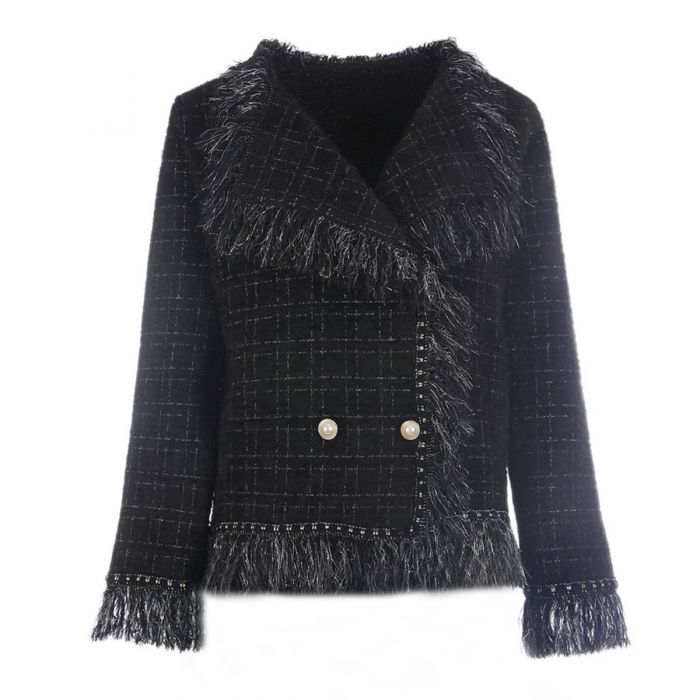 Classic Tweed Cardigan with Fringe