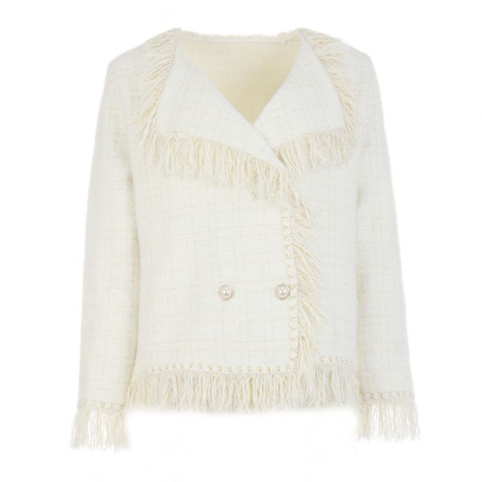 Classic Tweed Cardigan with Fringe