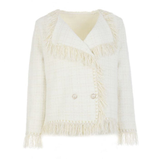 Classic Tweed Cardigan with Fringe